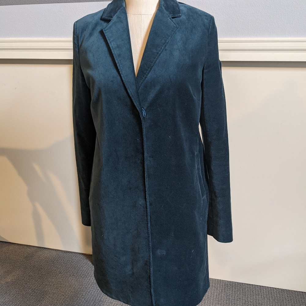 Boden Teal Velvet Sally Long Jacket - Sz 6